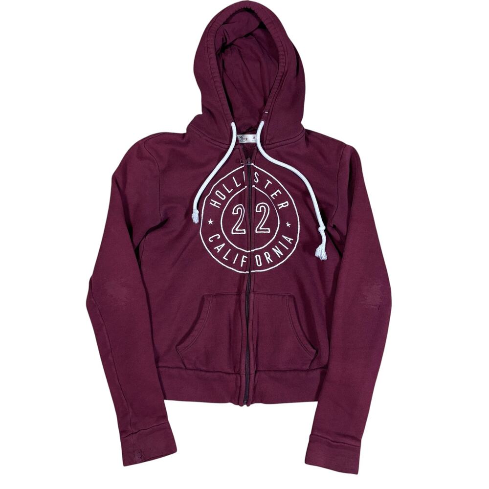 y2k 2000s style Hollister zip up hoodie maroon womens XS indie california
